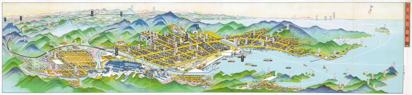 釜石市「釜石市鳥瞰図」　昭和２５（１９５０）年