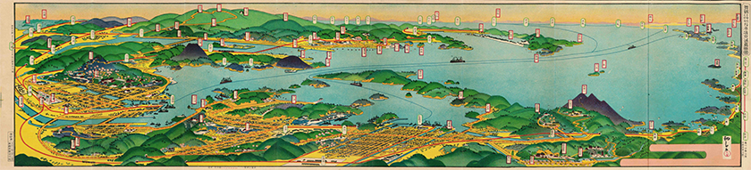 舞鶴図絵「舞鶴を中心とせる日本海交通鳥瞰図」　大正１３（１９２４）年