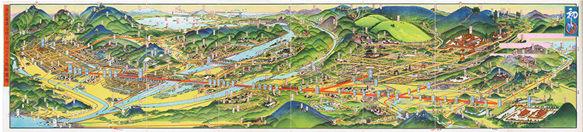 奈良電気沿線名所図絵「奈良電車沿線を中心とせる鳥瞰図絵」　昭和２（１９２７）年