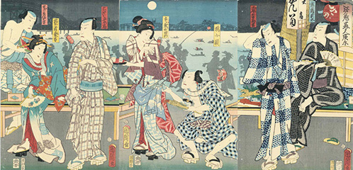 Toyohara Kunichika 江戸ノ花美人夜景 1862