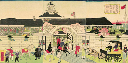 Utagawa Yoshitora 東京築地ホテル館表掛之図 1870