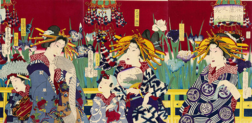 Toyohara Kunichika 花菖蒲郭之三美人 1871