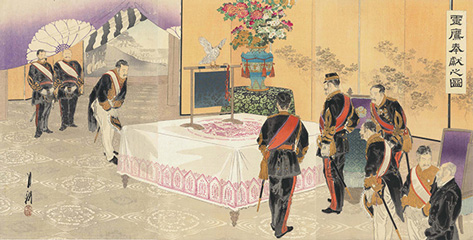 Ogata Gekkō 霊鷹奉献之図 1895