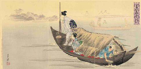 Ogata Gekkō 美人名所合 利根川鯉漁 1897