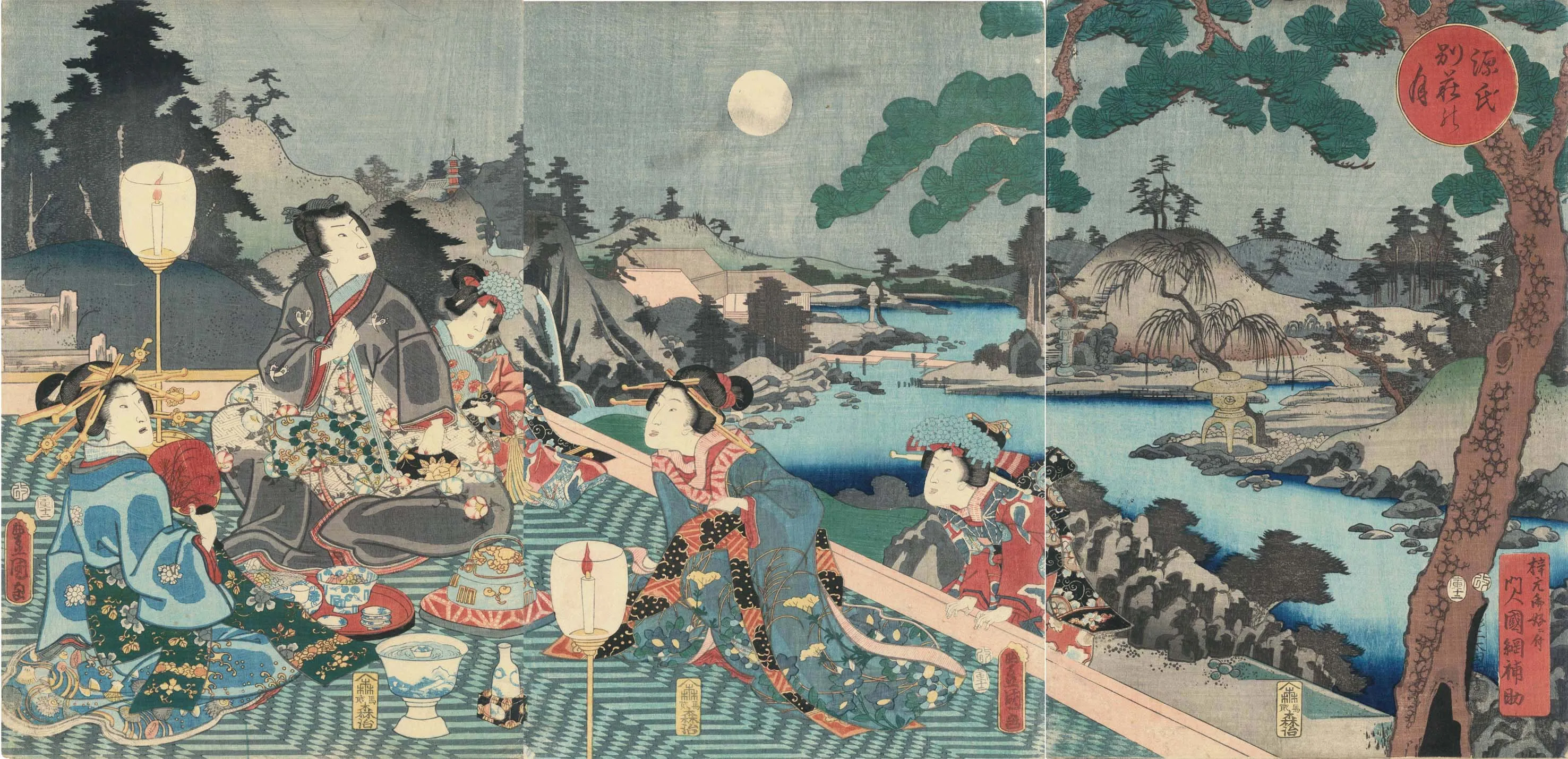 源氏別荘の月 歌川国貞 1854(安政1)年