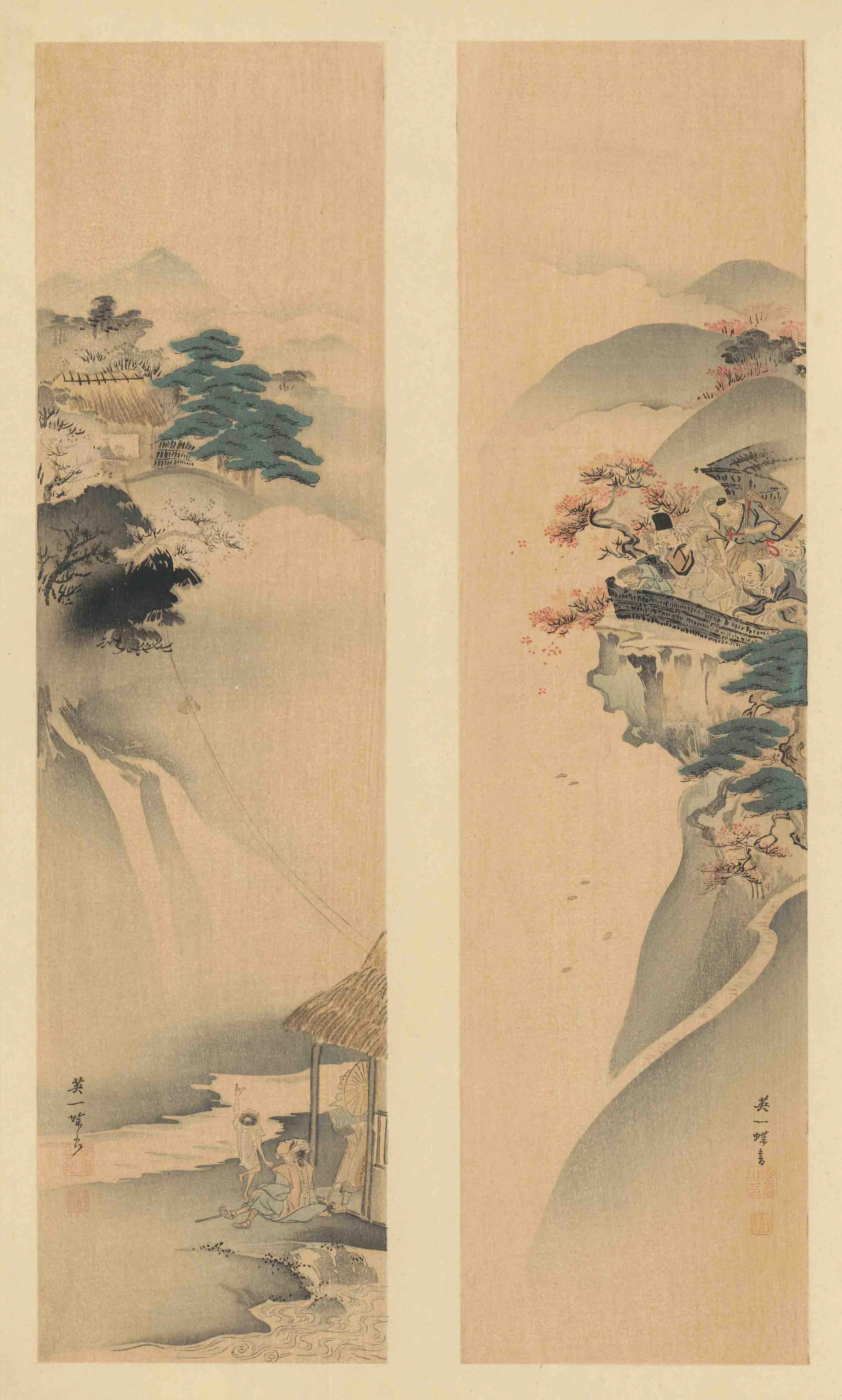 国華　英一蝶筆　山水図双幅 作者不明 1892(明治25)年
