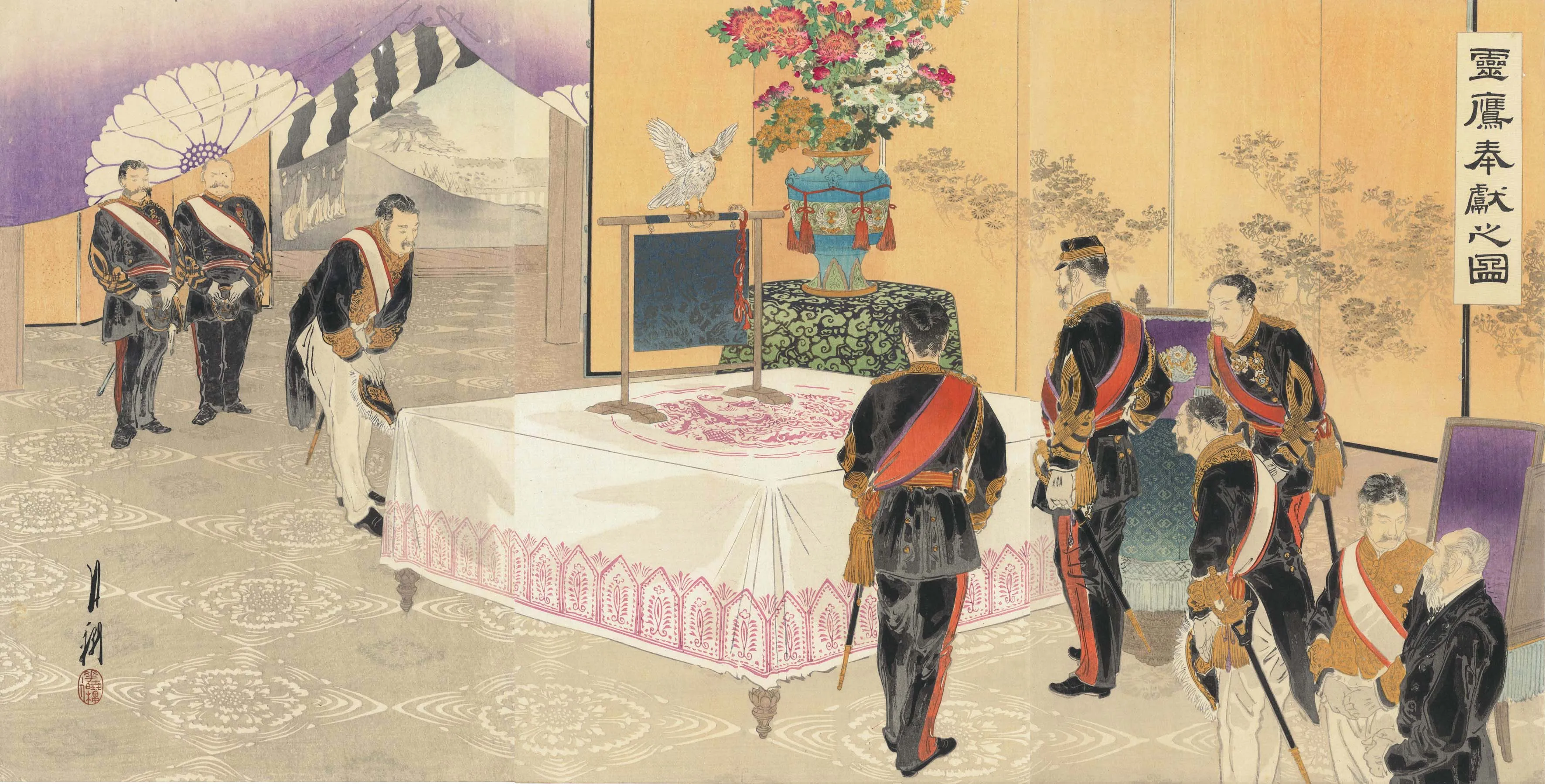 霊鷹奉献之図 尾形月耕 1895(明治28)年
